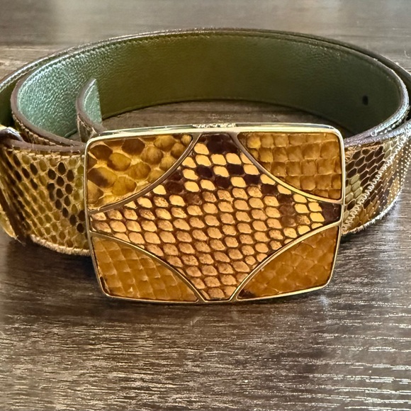 Prada Accessories - Prada Olive Green Embossed Leather Belt